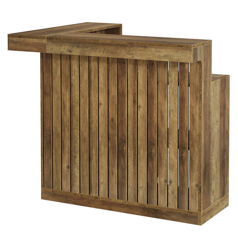 Home Bar Unit, Corner Liquor Bar Table with Storage Shelves & Wine Glass Holder, Pub Reception Accent Cabinet Desk