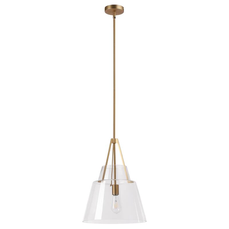 15" Contemporary Brushed Gold Tapered Clear Glass 1-Light Adjustable Pendant Fixture - N/A