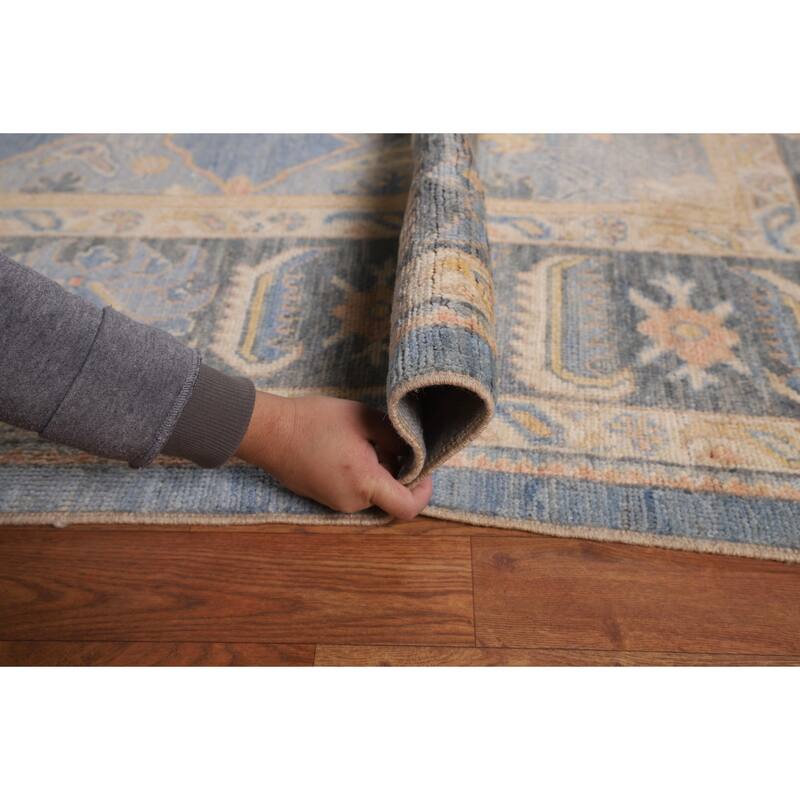 Vegetable Dye Oushak Oriental Area Rug Hand-Knotted Blue Wool Carpet - 9'4"x 12'7"
