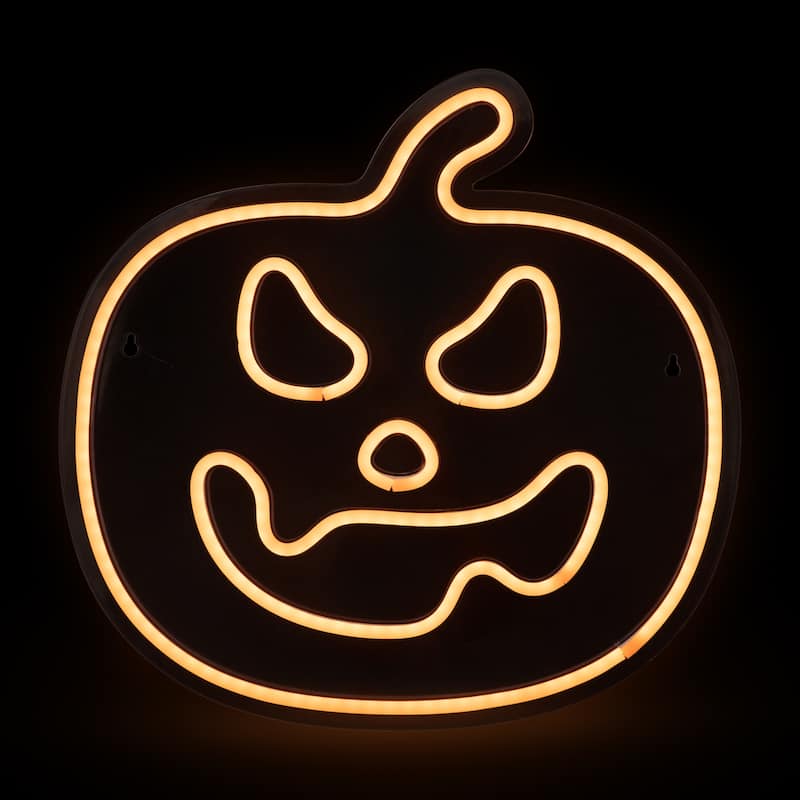 15" Orange LED Lighted Neon Style Jack-O-Lantern Halloween Window Silhouette