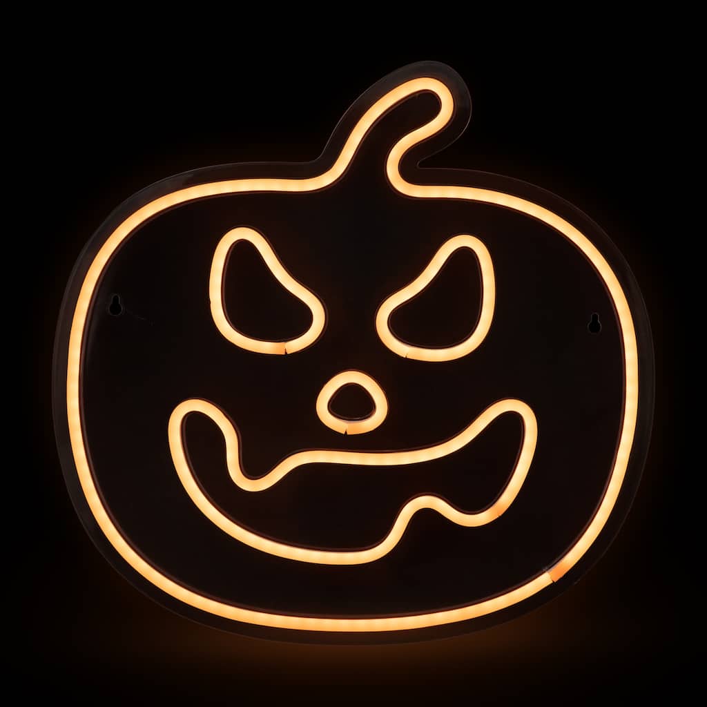 15" Orange LED Lighted Neon Style Jack-O-Lantern Halloween Window Silhouette