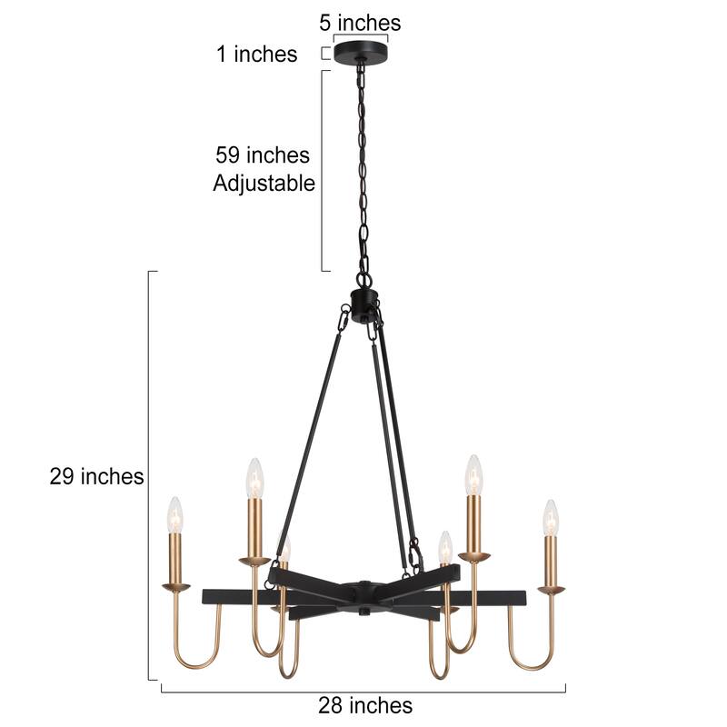 Mid-Century Modern 6-Light Wheel Chandelier French Country for Dining Room