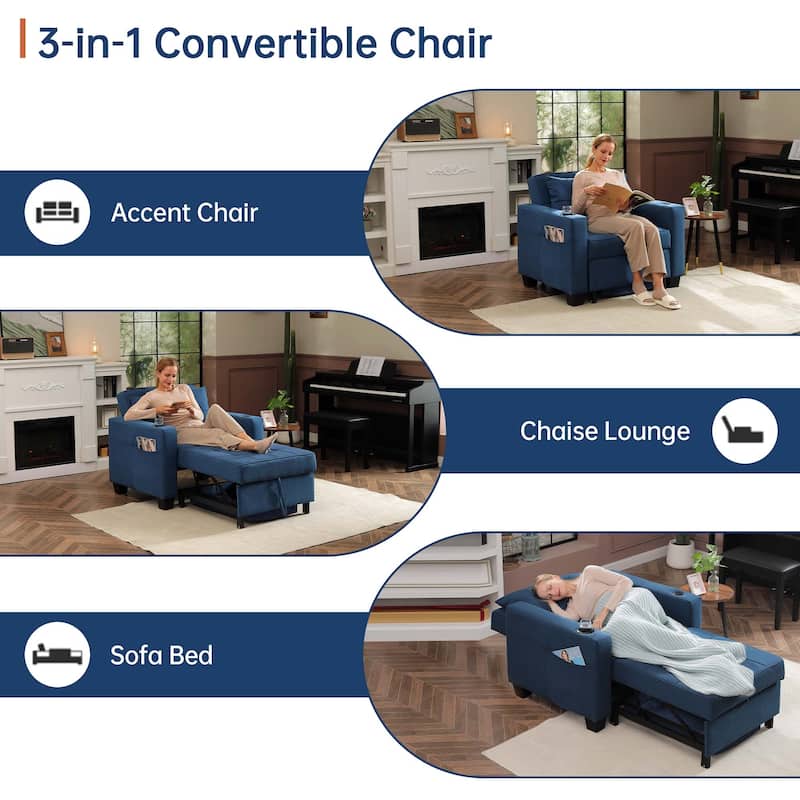 Futon Chair Bed Convertible Chair 3-in-1 Pull Out Sleeper Chair Beds for Living Room