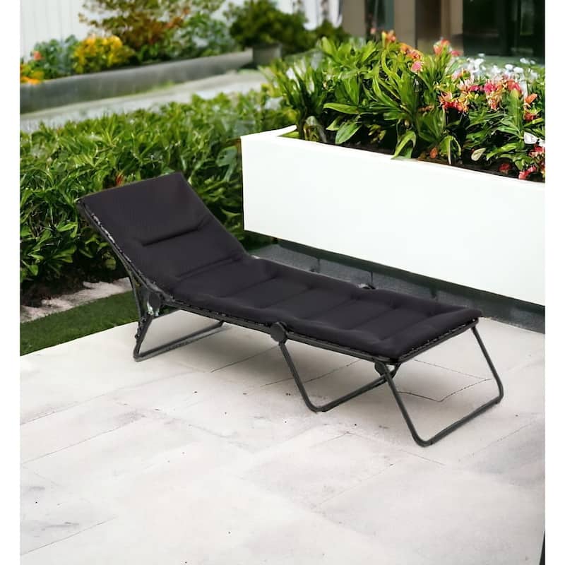 Black Steel Weather-Resistant Chaise Lounge Chair Outdoor Armless with Removable Cushion - 83.9" D x 28.3" W x 27.6" H