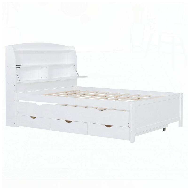 Wooden LED Platform Bed with Trundle