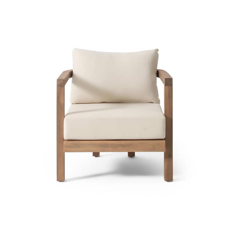 Outdoor Acacia Wood Patio Club Chair Set with Waterproof Thick Cushion