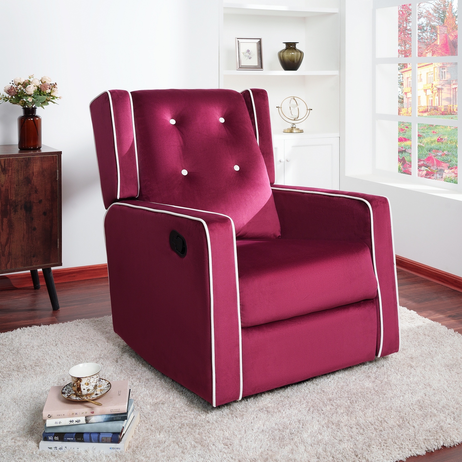 Odelia Solid Wood Microfiber Swivel Glider Rocker Recliner Chair