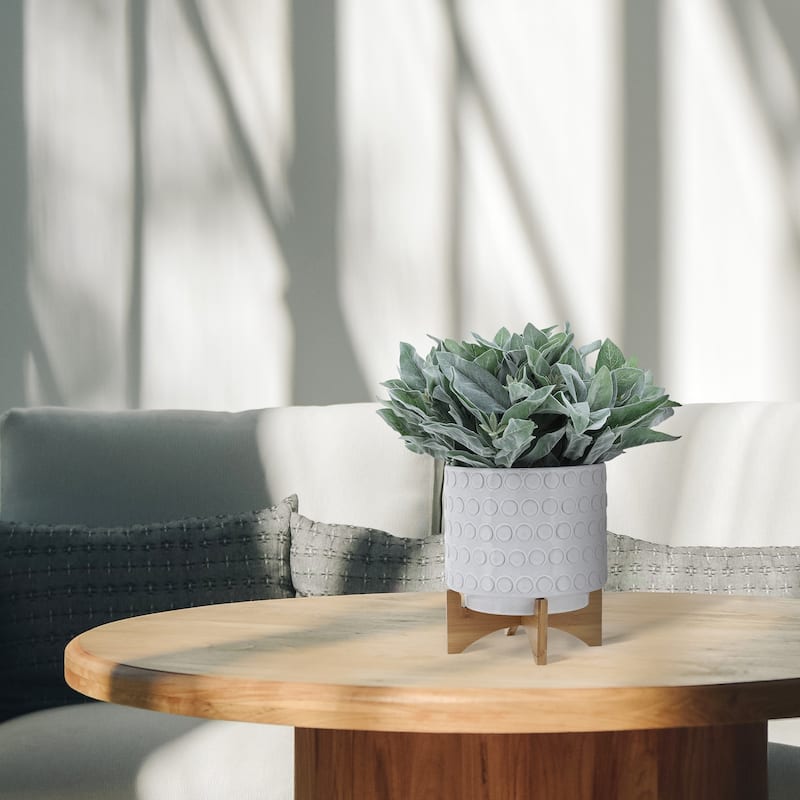 Sagebrook Home Ceramic Planters: Elevate Your Greenery with Stylish Bamboo Wood Stands - Perfect Home Decor Accessory