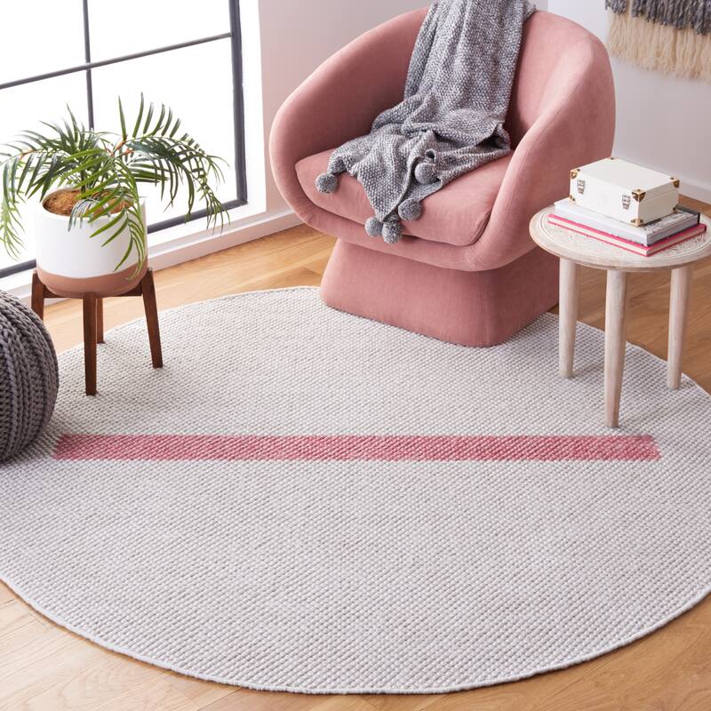 SAFAVIEH Handmade Natura Vroni Transitional Wool Rug - 6' Round - Ivory/Pink