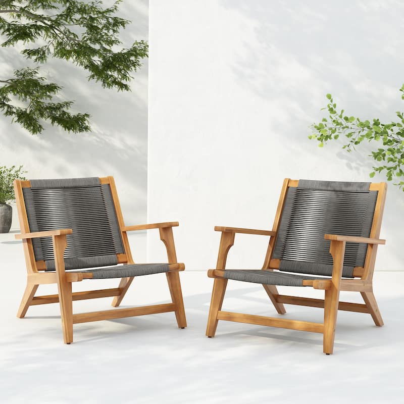 Christopher Knight Home- Blake Outdoor Acacia Patio Club Chair Set of 2 - Teak+Dark Grey Rope