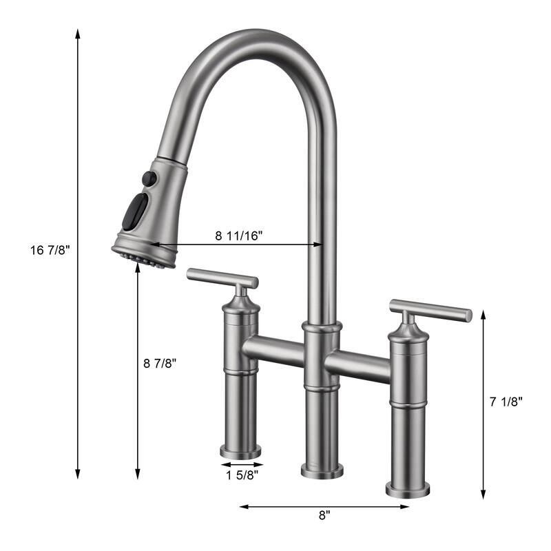 Clihome 3-Function Stainless PullDown Kitchen Heritage Bridge Faucet