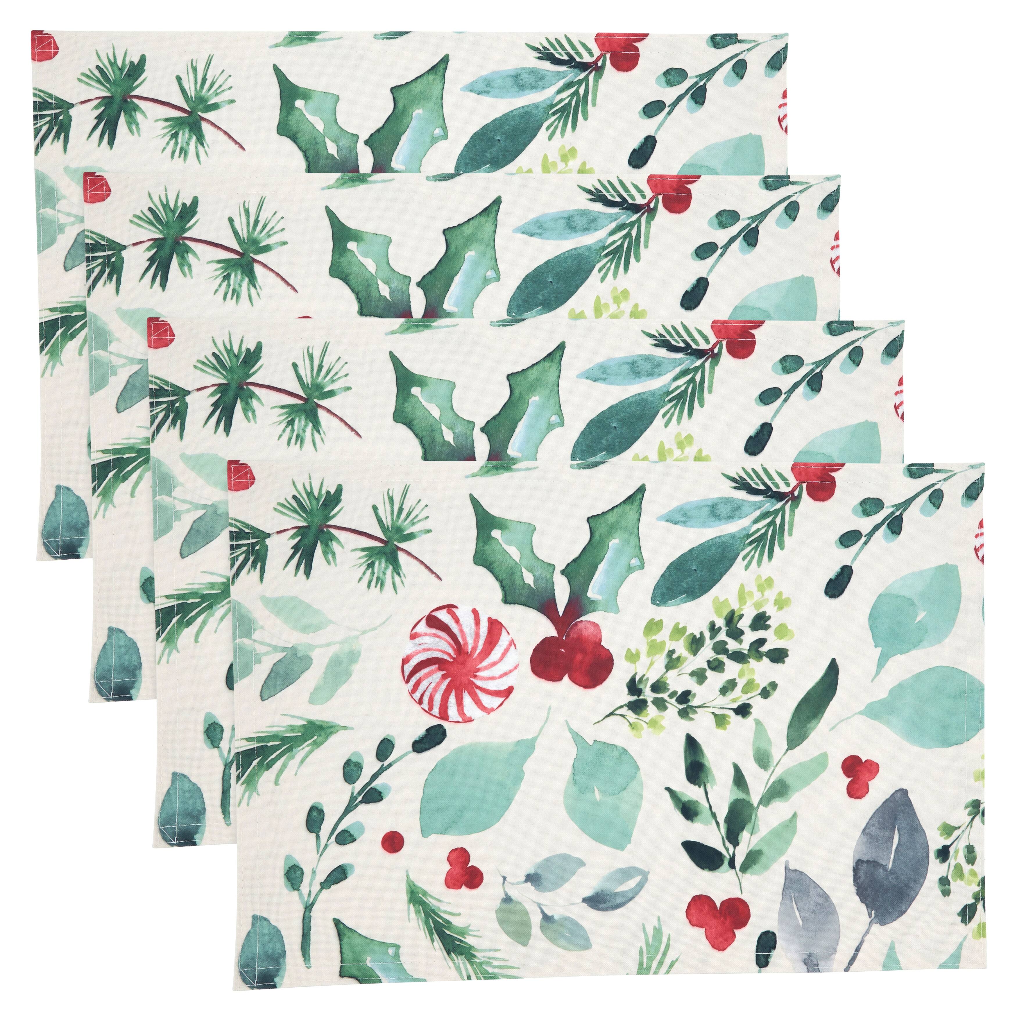 Christmas Foliage Placemats With Candy Cane Design (Set of 4) Bed