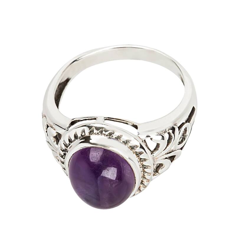 925 Sterling Silver African Amethyst Solitaire Ring