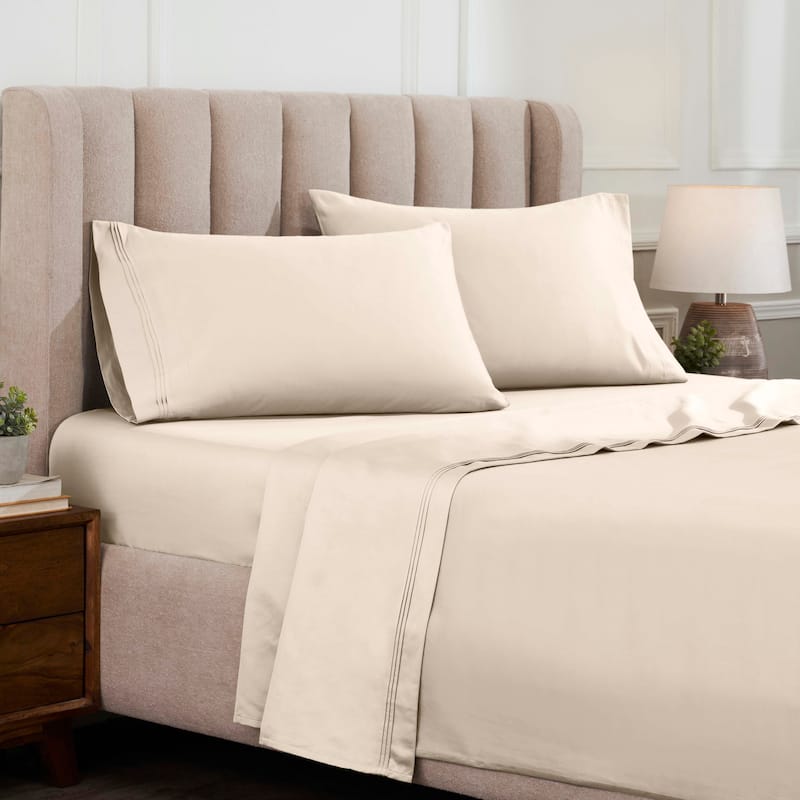 Superior Egyptian Cotton 1500 Thread Count Deep Pocket Solid Sheet Set - Full - Ivory