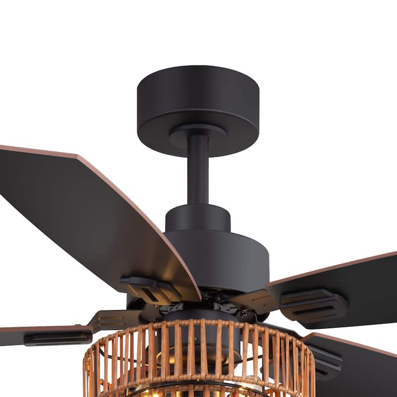52" Farmhouse Reversible 5-Blade Ceiling Fan with Light and Remote