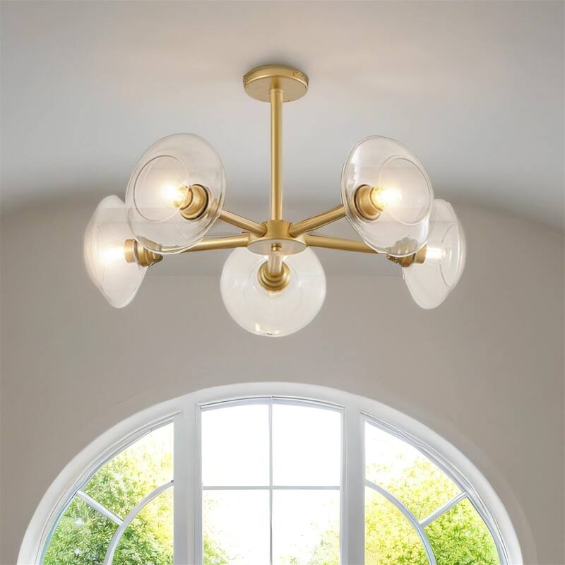 26" 5-Light Sputnik Chandelier with Clear Glass Shades, Light Fixture