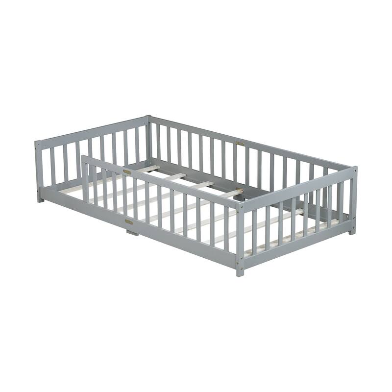 Twin Floor Platform Bed with Fence without Door