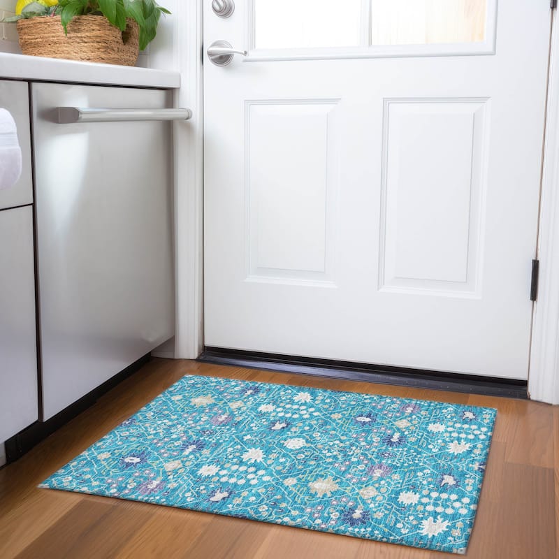 Premium Washable Super Soft Traditional Oushak Mayfield Rug - Teal - 1'8" x 2'6"