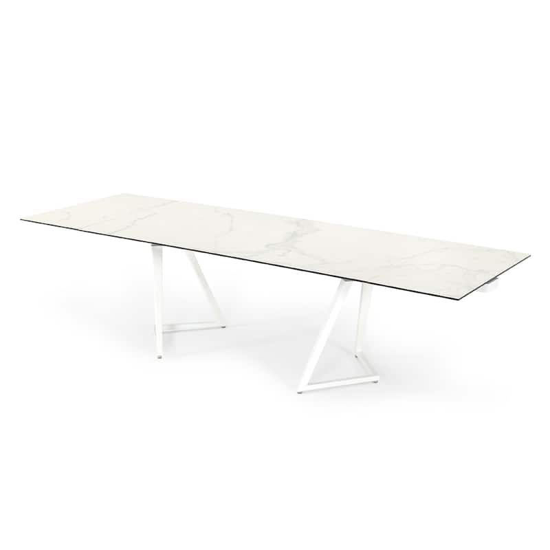 Cid Tyon Dining Table, 70-118 Inch Extendable White Ceramic Top