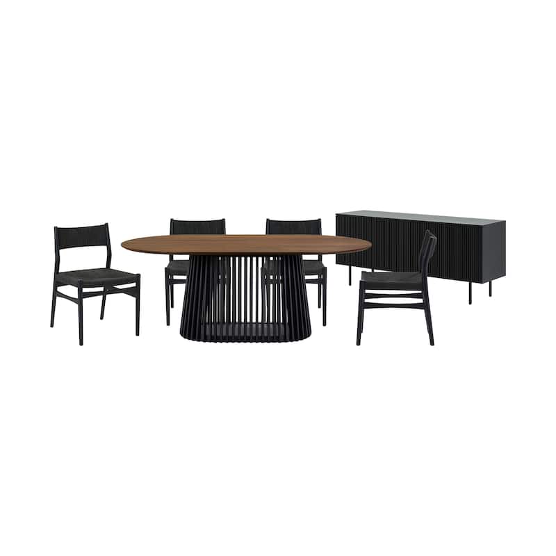 Pasadena Erie 6 Piece Oval Dining Set with Buffet and Paper Cord Chairs