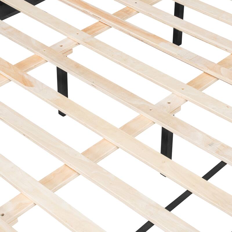 Solid Wood Platform Bed Frame, No Box Spring Needed, Upholstered Headboard Wingback Bed, Wood Slat Support