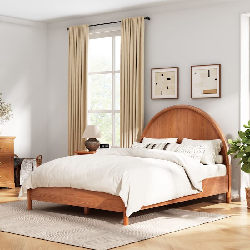 Christopher Knight Home - Modern Mid-Century Wooden Platform Bed with Arched Headboard - Light Brown - Queen