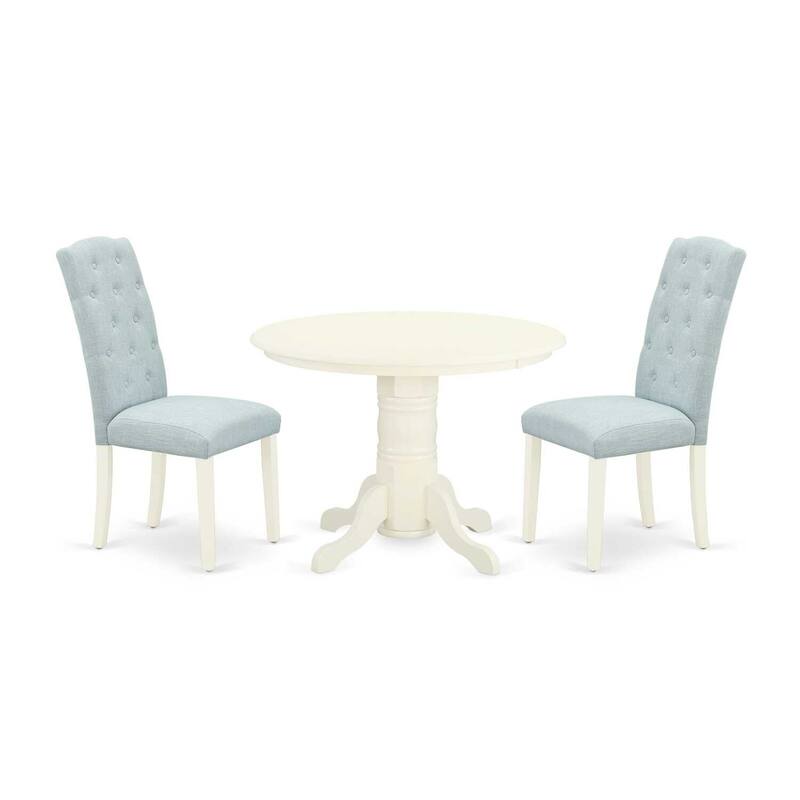3Pc Dinette Set - Round Dining Table & 2 Parsons Chairs - Kitchen Dining Room Set