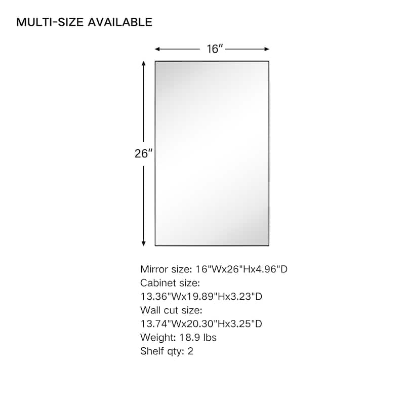 TEHOME Fulleti Matt Black Recessed Mount Squared Rectangle Medicine Cabinet with Mirror - 26" x 16"