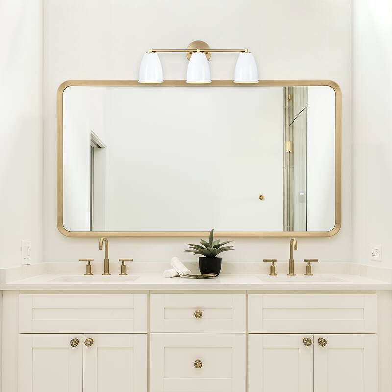 Biba 24 in. 3-Light Brushed Gold Modern Vanity Light with Ice Mist Metal Shades