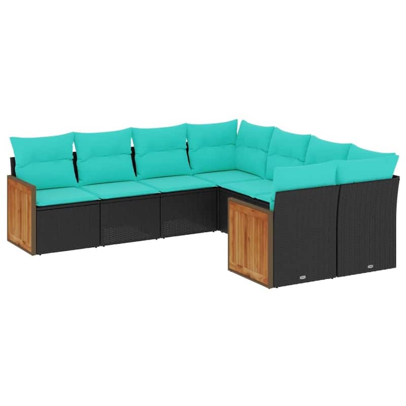 vidaXL 8 Piece Patio Sofa Set with Cushions Black Poly Rattan - 24.4x27.2x24.4