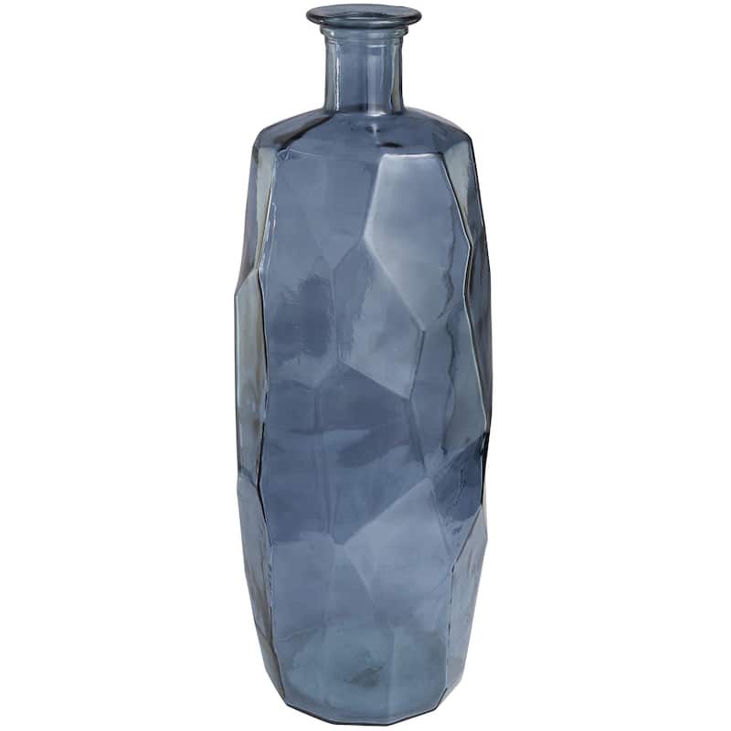 Recycled Glass Handmade Tall Spanish Bottleneck Decorative Vase - Blue, Teal, Clear - Roche River Decor