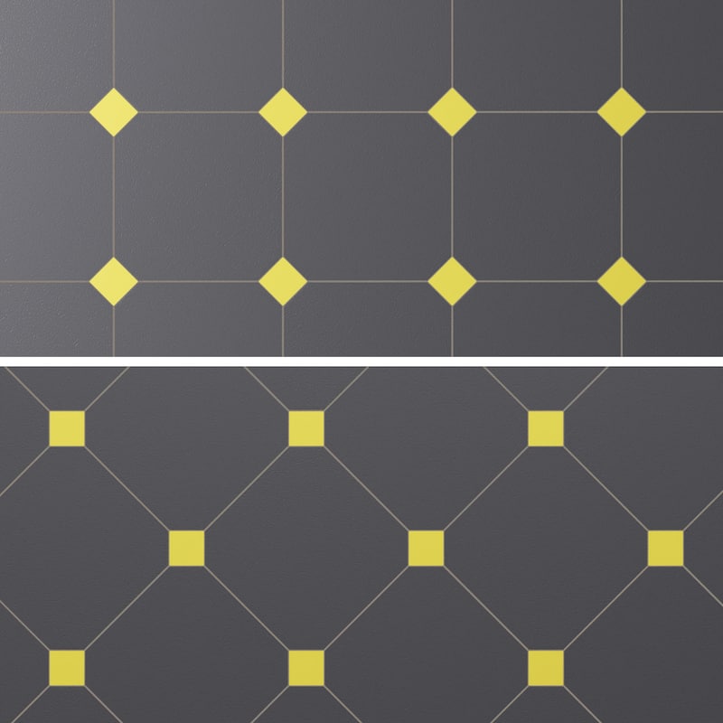 Merola Tile Vaudeville Octagon Antracita with Taco Lima 7-7/8" x 7-7/8" Porcelain Floor and Wall Tile