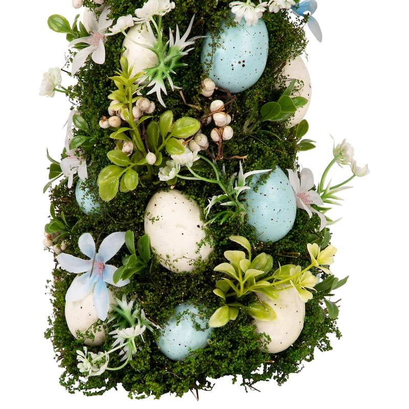 Floral and Foliage Easter Egg Tree - 14" - Blue and White