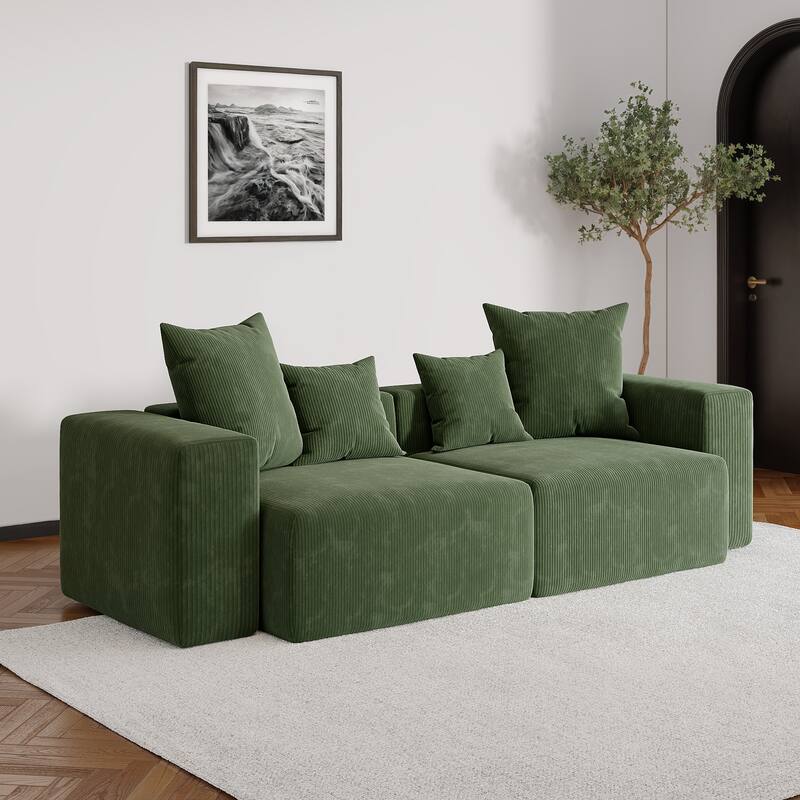 Oversized Corduroy Upholstery Modular Sofa No Assembly - Green