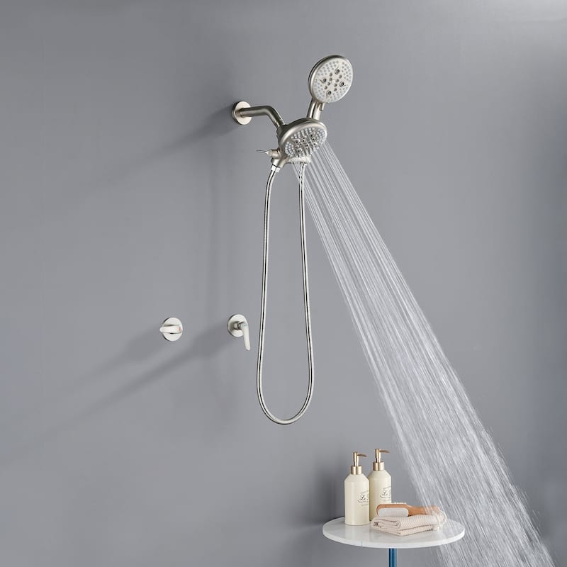 Wall Mount Shower Faucet with Handheld Shower Brass 5-Setting Spray Dual Head Shower System with Rough-in Valve