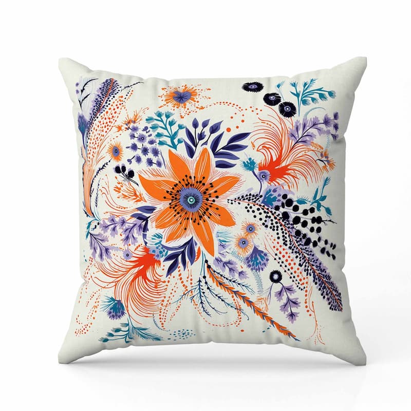 Enchanting Bouquet Faux Suede Reversible Throw Pillow Orange and Purple