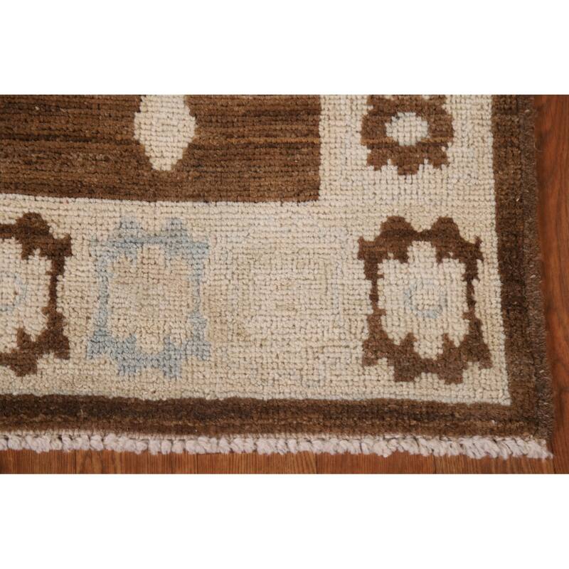 Geometric Oushak Turkish Runner Rug Handmade Wool Carpet - 2'10"x 9'1"