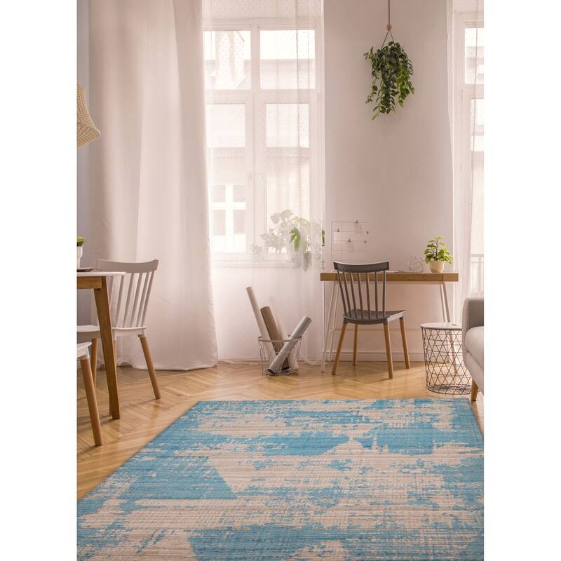 ECARPETGALLERY Hand Loomed Elysian Sky Blue Rug - 8'1 x 9'10