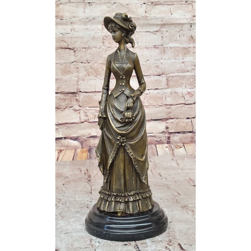 Victorian Lady In Ornate Gown – Refined Bronze Statue For Clic Décor By Vitaleh