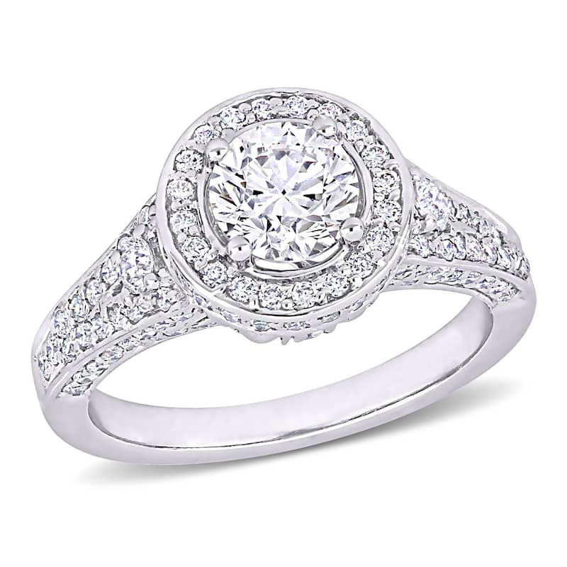 Miadora 1 3/4ct TDW Diamond Halo Vintage Engagement Ring in 14k White Gold