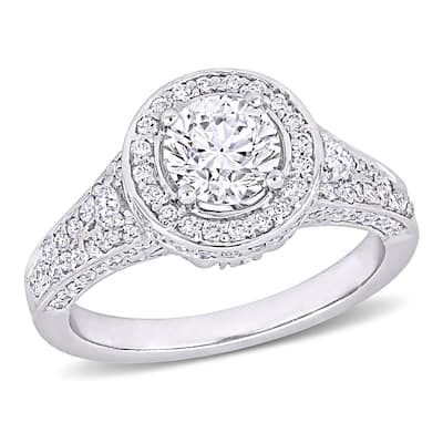 Miadora 1 3/4ct TDW Diamond Halo Vintage Engagement Ring in 14k White Gold