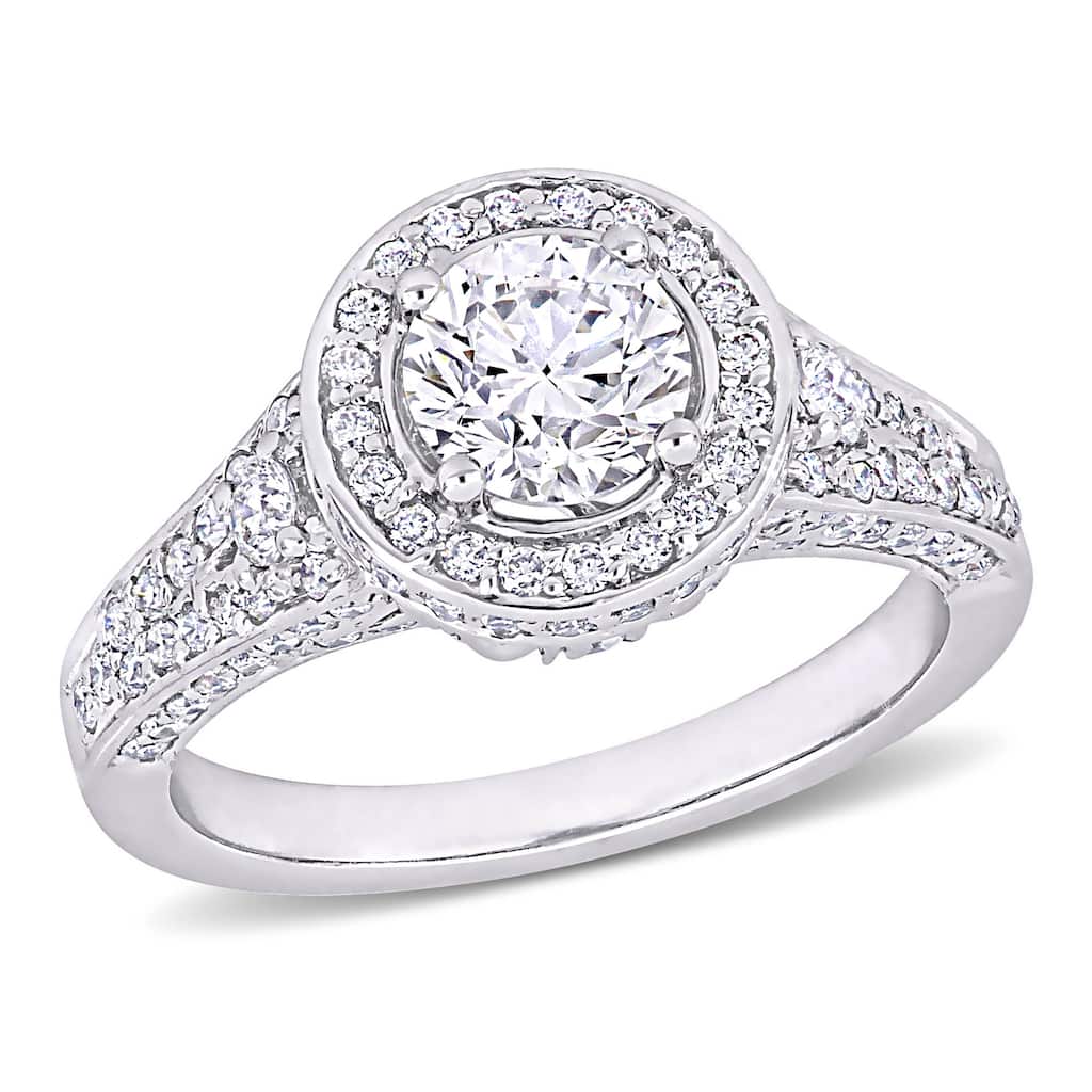 Miadora 1 3/4ct TDW Diamond Halo Vintage Engagement Ring in 14k White Gold