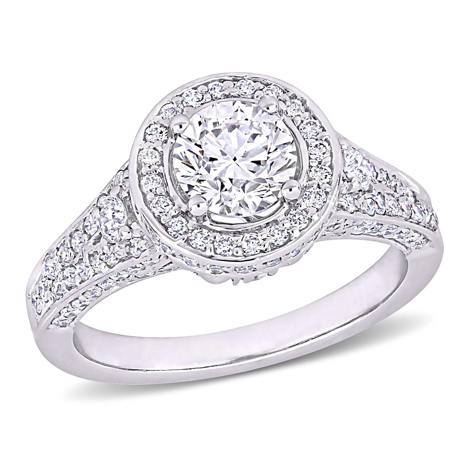 Miadora 1 3/4ct TDW Diamond Halo Vintage Engagement Ring in 14k White Gold