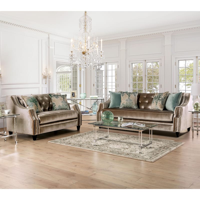 Vynn Transitional Chenille Sloped Arms 2-Piece Living Room Set by Furniture of America - Champagne