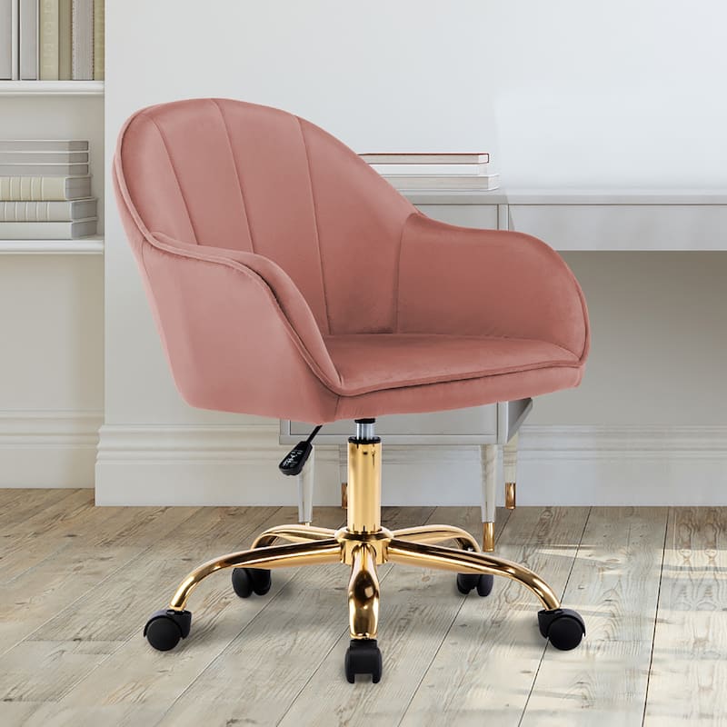 Porthos Home Xenos Velvet Office Chair with Gold Chrome Base