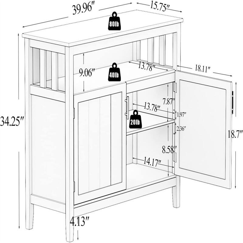 Buffet Cabinet with Storage Kitchen - 15.75"D x 39.96"W x 34.25"H
