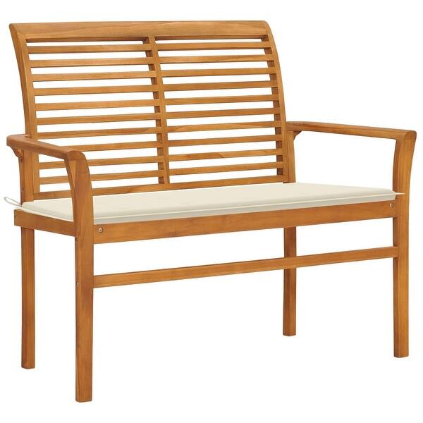 slide 2 of 9, vidaXL Patio Bench with Cream Cushion 44.1" Solid Teak Wood - 44.1" x 21.7" x 37"