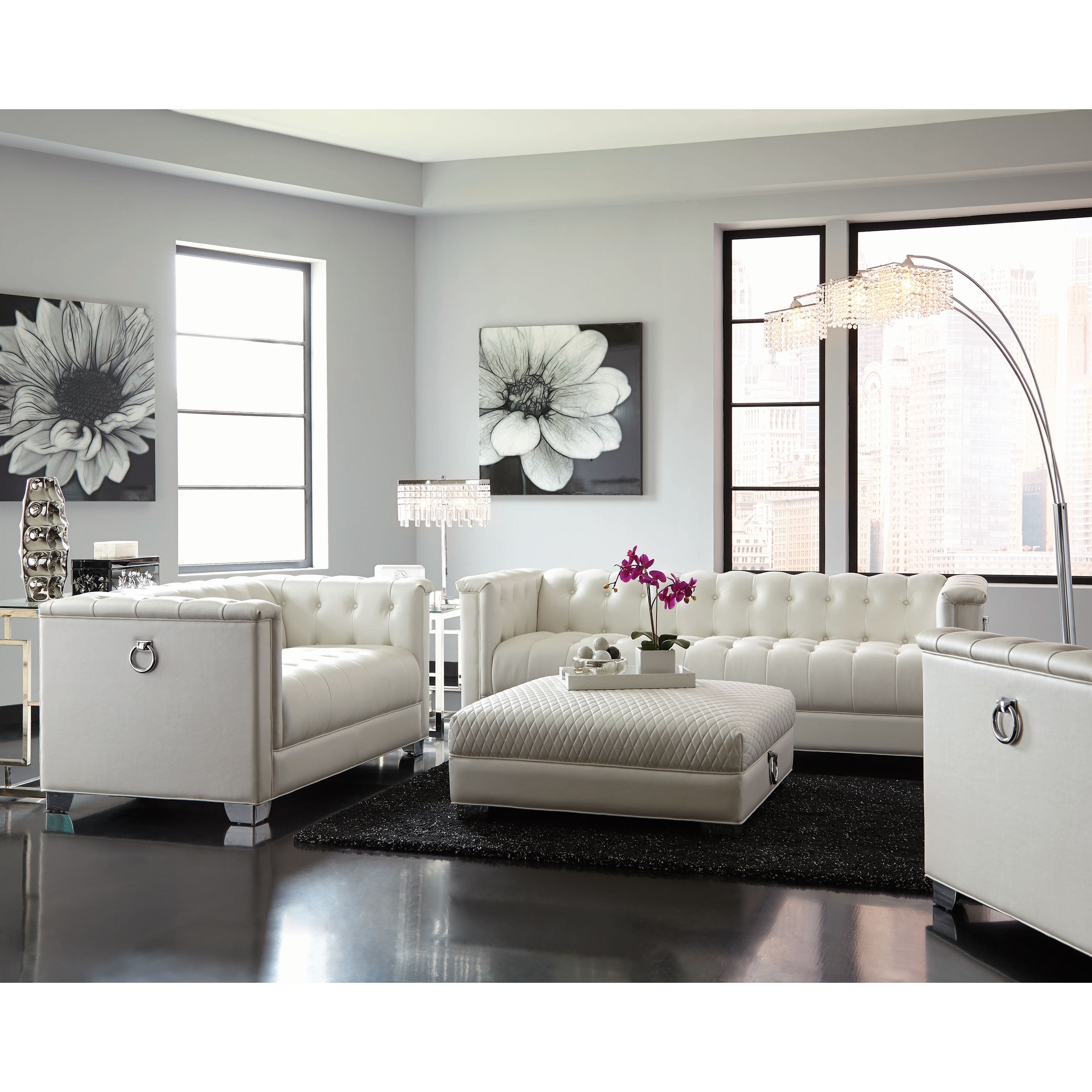White faux leather living room set best sale