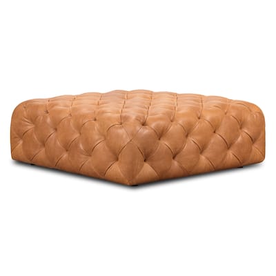 Poly & Bark Turin Leather Ottoman in Cognac Tan