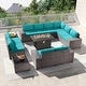 preview thumbnail 80 of 125, Kullavik 13 Pieces Outdoor Patio Furniture Set with Fire Pit Table w/ Wide Armrests w/Metal Firepit - Turquoise